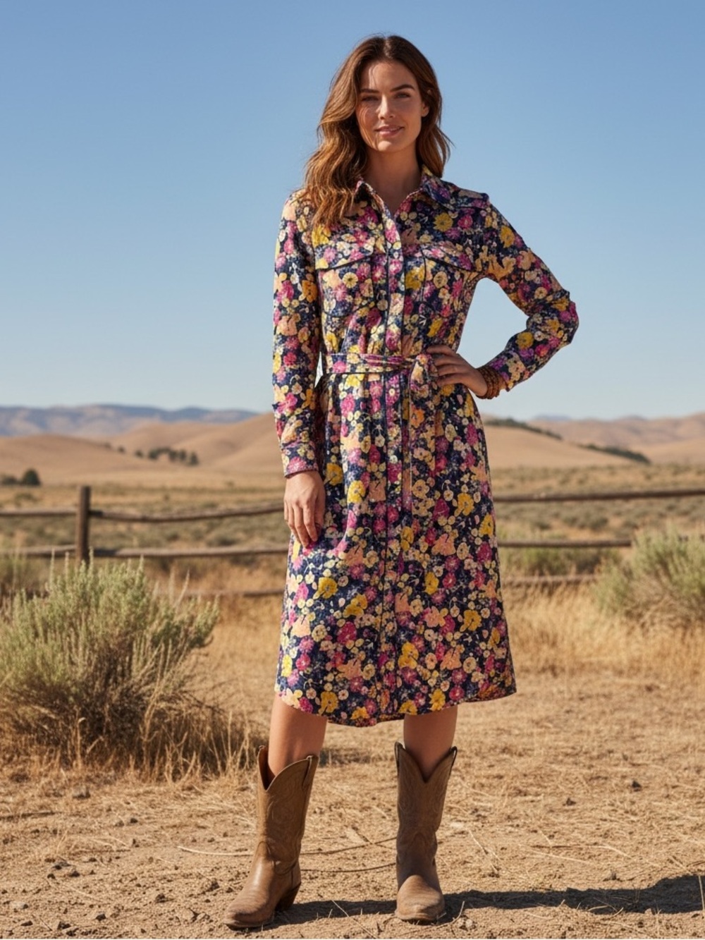 NEW ModCloth Floral Groovy Meets Country Western Snap Front Shirt Dress